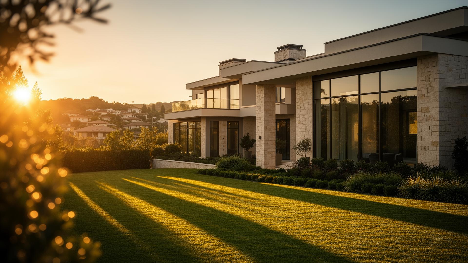 Luxury home exterior at golden hour